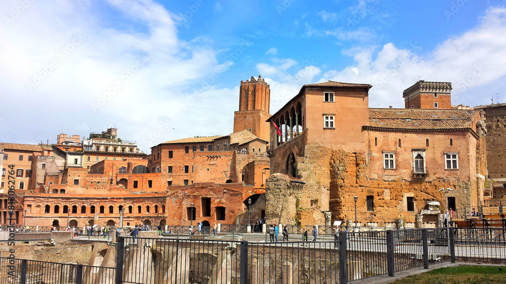 Photo of the ruins of the Trajan s Forum in Rome, Italy. The ruins of the Trajans Forum is a Roman square, built in the 2nd century, with a column dedicated to the victory against Dacia.