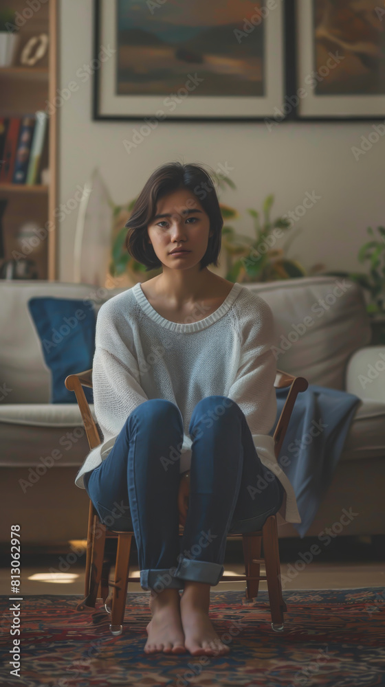 Fototapeta premium Woman having an interview in the living room at home