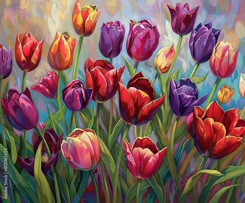 A Breathtaking Display of Bright Blooming Tulips 