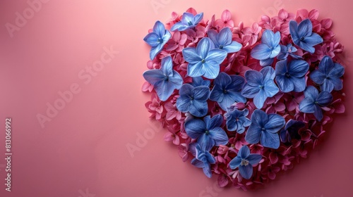 A voluminous heart with hyacinth flowers on a pink background, a banner for celebration