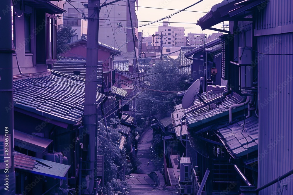A japanese urban purple city architecture. 