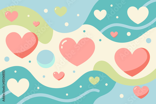 Vector infantil de corazones en colores pastel con líneas y formas onduladas