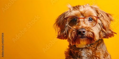 Smart dog wearing glasses with a geeky background. Concept Pet Fashion, Geek Chic, Smart Pup, Furry Friend, Cool Canine © Ян Заболотний