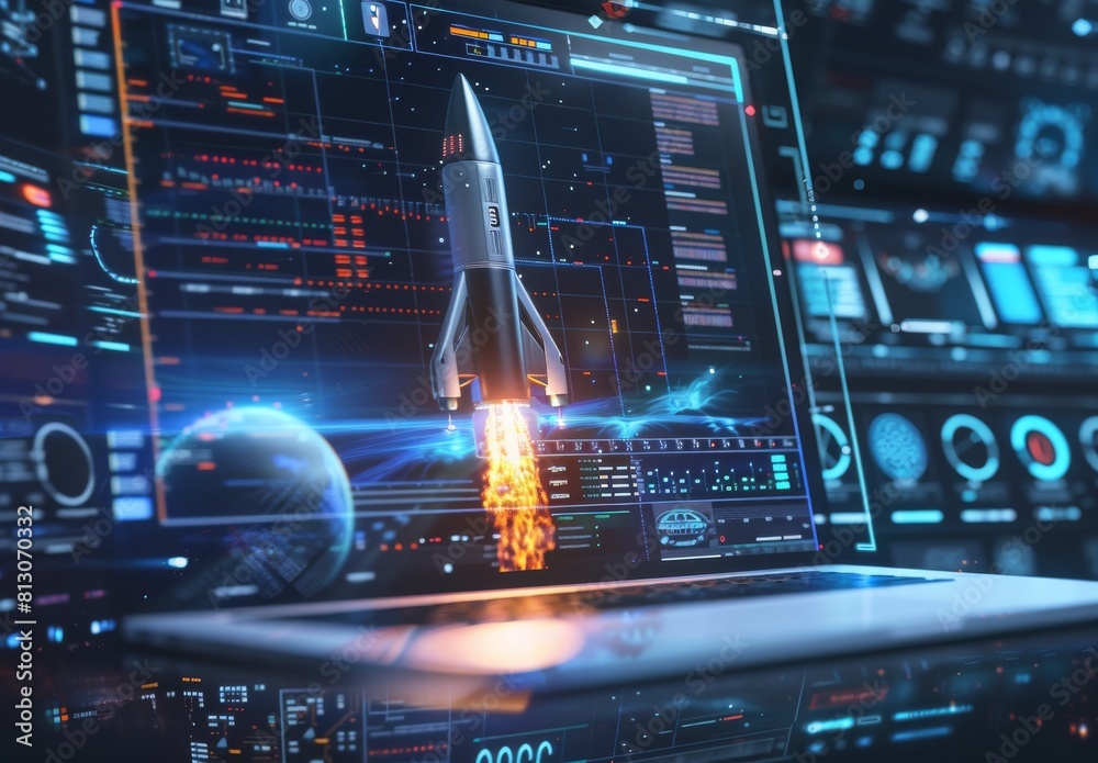 Generating a space rocket launch from a laptop screen using AI Stock ...