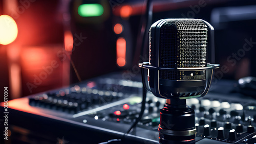 Studio Recording Setup: Microphone on Digital Equipment AI Generated PNG Illustration photo