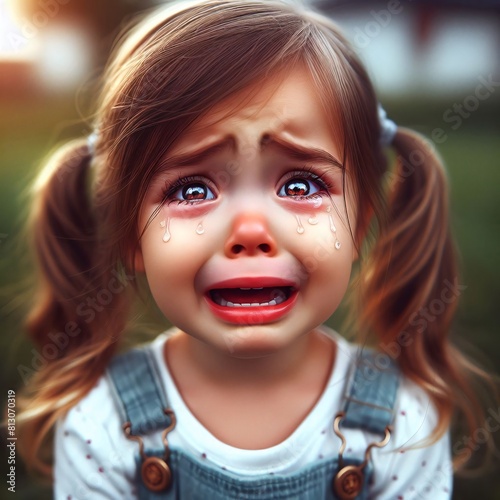 Sad child crying with tails