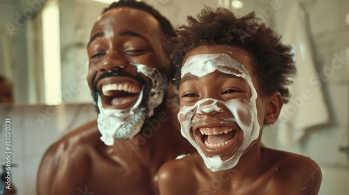 A Father and Son Shaving Together © MP Studio