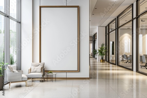 Empty Wall Mockup in Modern Office Interior created with Generative AI