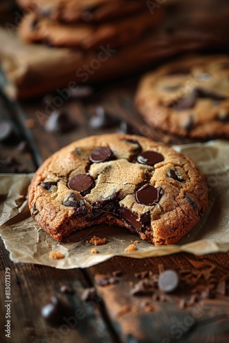 Delicious Chocolate Chip Cookies on a Wooden Table © BrandwayArt