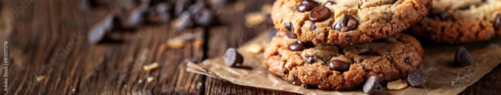 Chocolate Chip Cookies on a Wooden Table Chocolate Chip Cookies on a Wooden Table