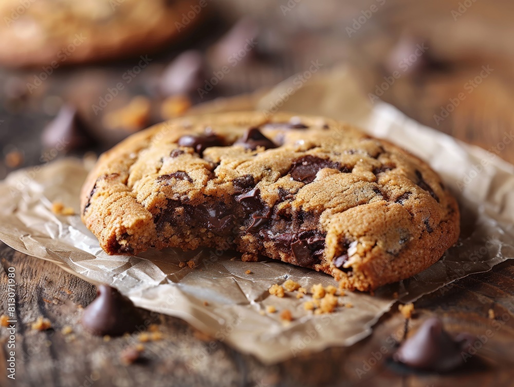 Fototapeta premium Chocolate Chip Cookie With Bite Taken Out