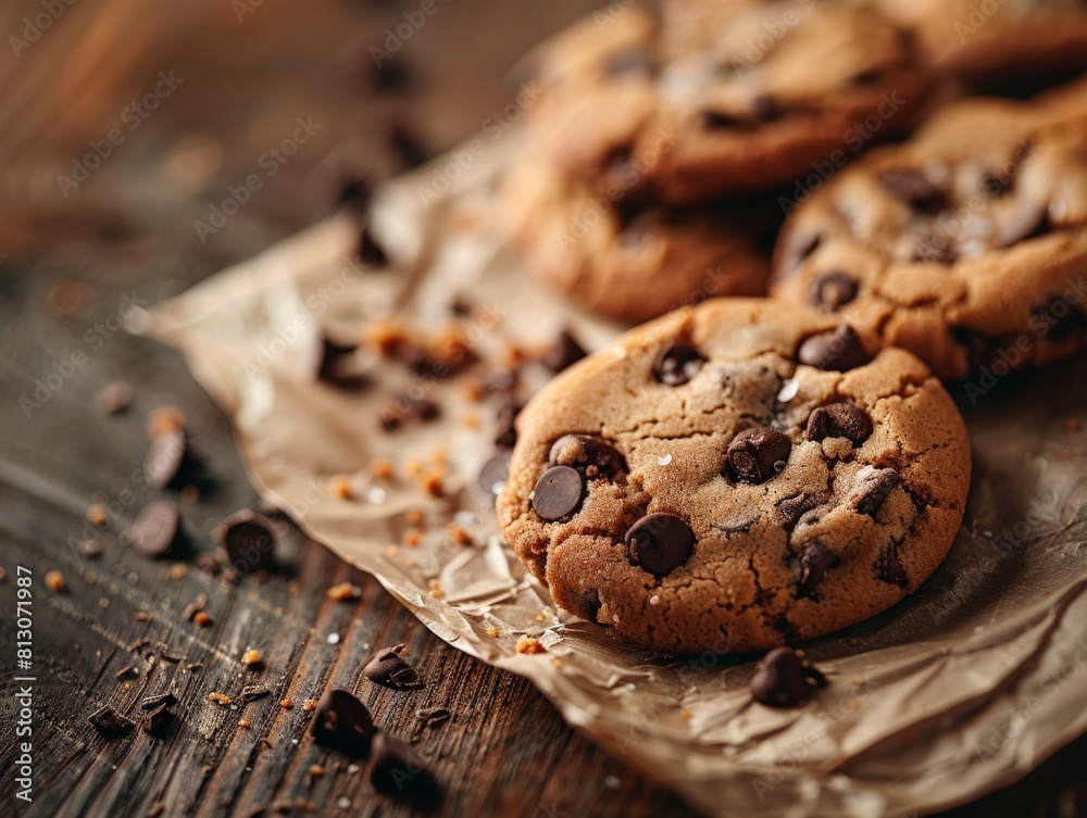 Fototapeta premium Chocolate Chip Cookies on a Piece of Paper