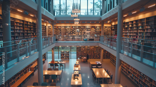 Quiet Sanctuary of Knowledge: View of a Modern Multilevel Library photo