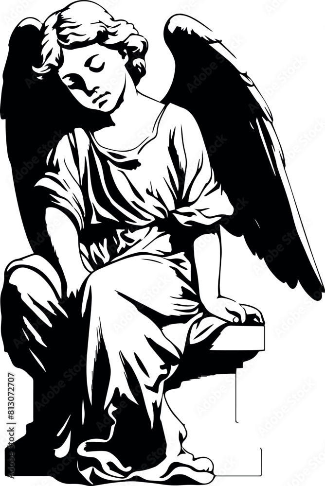 Fototapeta premium Baby Angel, Angel cupid, Angel statue Vector Illustration 