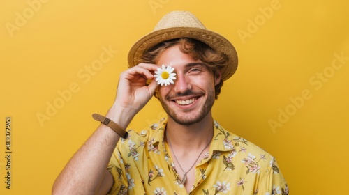 Man with Daisy on Eye photo