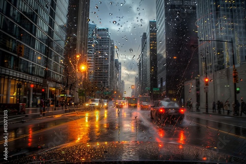Traffic in rain storm in New York City