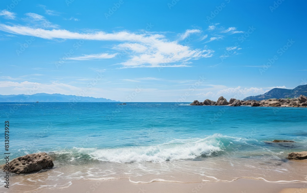 Obraz premium Summer landscape with blue sea and rocks on the beach