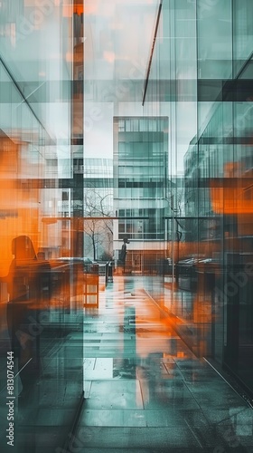 Blurry Image of Building With People Walking