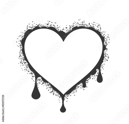 Vector Heart Frame In Grunge Style, Surrounded By Paint Splatters And Drips Isolated On White Background