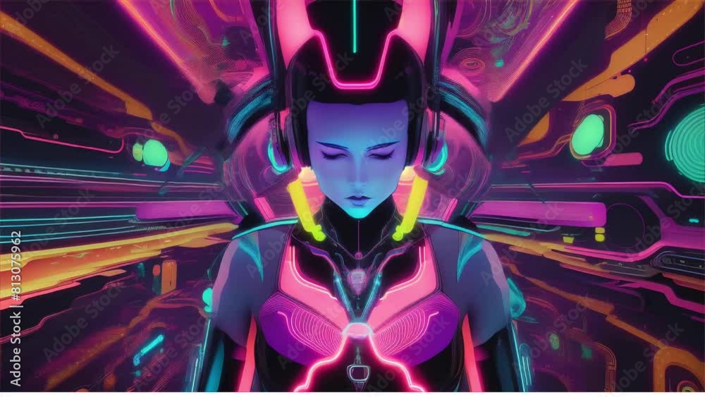 person wearing headphones while experiencing a dream sequence against an abstract background.
