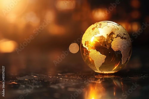 A golden coin reflecting a globe  showcasing the interconnectedness of markets.