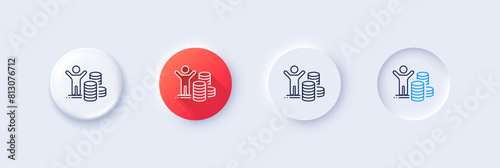 Budget profit line icon. Neumorphic, Red gradient, 3d pin buttons. Money gain sign. Investment symbol. Line icons. Neumorphic buttons with outline signs. Vector