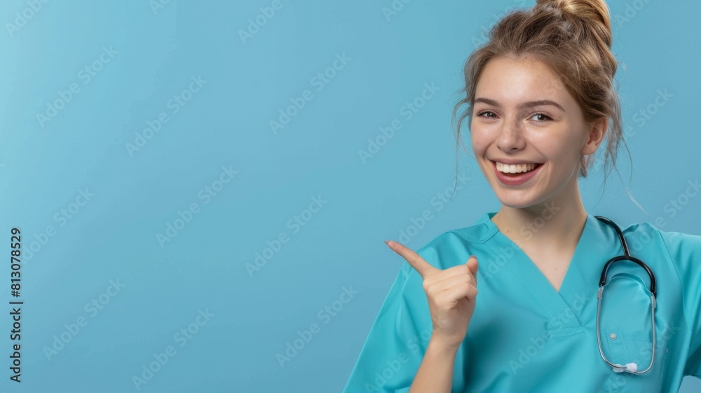 Smiling Nurse Pointing to Side Smiling Nurse Pointing to Side