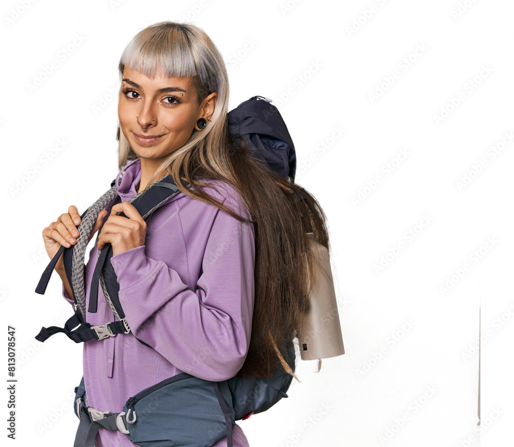 Caucasian in sportswear ready for hiking Caucasian in sportswear ready for hiking