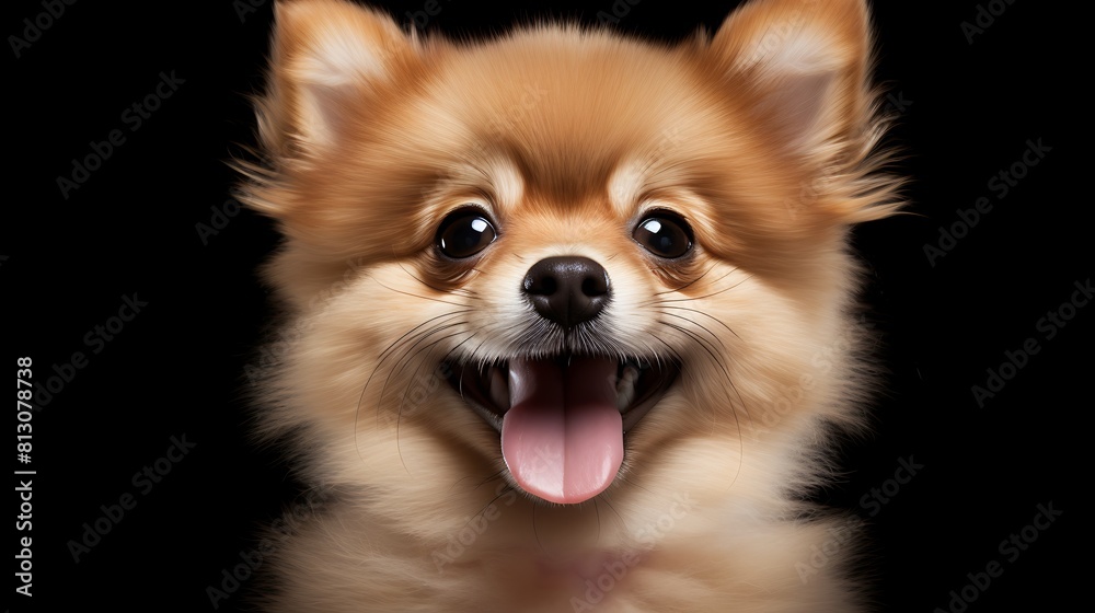 Cute portrait fluffy smile puppy dog looking at camera isolated on light background, funny moment, lovely dog, pet concept. Cute portrait fluffy smile puppy dog looking at camera isolated on light background, funny moment, lovely dog, pet concept.