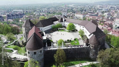 ljubljana castle drone footage on a sunny day photo