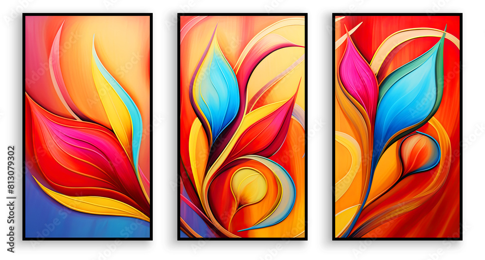 Set of three vertical banners with multicolored abstract shapes