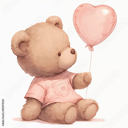 Cute Little Bear with balloon cartoon animal watercolor illustration