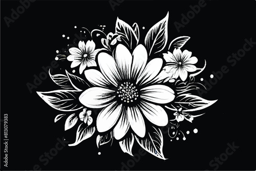 Black and white floral design. Floral Background.