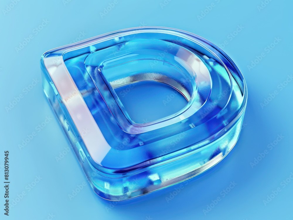 letter D presented in a glassy 3D design, featuring a tranquil blue and white color scheme, emphasizing clarity and transparency letter D presented in a glassy 3D design, featuring a tranquil blue and white color scheme, emphasizing clarity and transparency