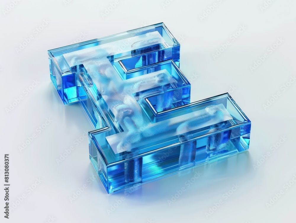 letter E presented in a glassy 3D design, featuring a tranquil blue and white color scheme, emphasizing clarity and transparency letter E presented in a glassy 3D design, featuring a tranquil blue and white color scheme, emphasizing clarity and transparency