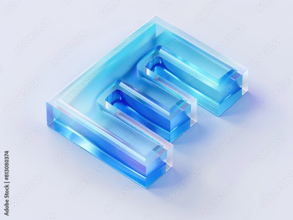 letter E presented in a glassy 3D design, featuring a tranquil blue and white color scheme, emphasizing clarity and transparency letter E presented in a glassy 3D design, featuring a tranquil blue and white color scheme, emphasizing clarity and transparency