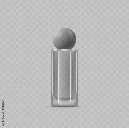 Modern Perfume Bottle With A Metallic Finish And Distinctive Spherical Cap Isolated On Transparent Background, Realistic