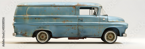 Classically Styled Mid-Century Blue Vintage Van - A Symbol of the Free-Spirited Road Trip Culture