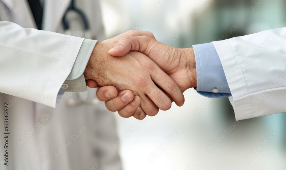 Handshake between doctors and patient, illustrating trust and professional commitment in healthcare settings Handshake between doctors and patient, illustrating trust and professional commitment in healthcare settings