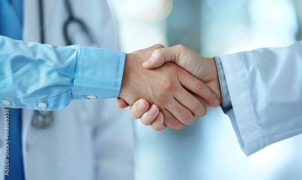 Handshake between doctors and patient, illustrating trust and professional commitment in healthcare settings Handshake between doctors and patient, illustrating trust and professional commitment in healthcare settings