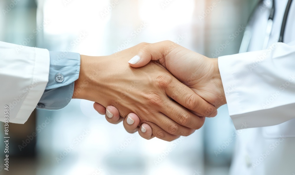 Handshake between doctors and patient, illustrating trust and professional commitment in healthcare settings Handshake between doctors and patient, illustrating trust and professional commitment in healthcare settings