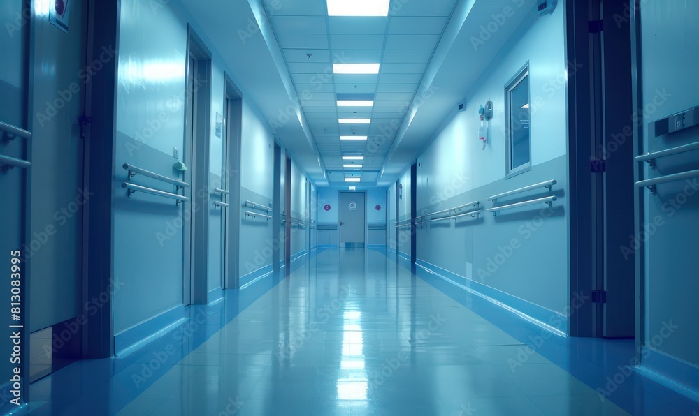hospital corridor and hall architecture in a healthcare facility, designed for efficient movement of doctors, patients, and medical staff