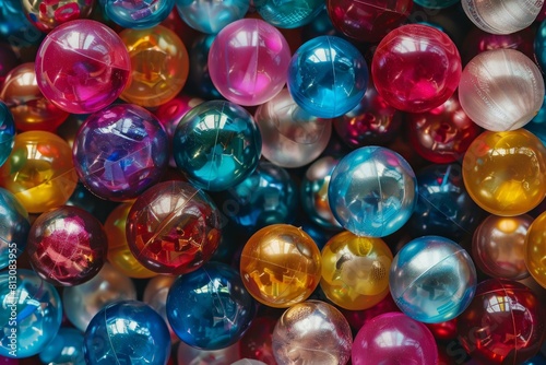 Closeup of a vibrant and colorful assortment of multicolored gumballs with a glossy texture  perfect for a delicious and chewy childhood treat or party snack