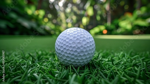 A crisp white golf ball on a lush green course billboard, advertising a championship golf tournament.