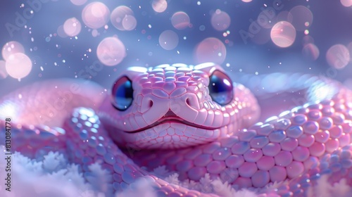 Cute cartoon snake. Exotic reptile. Symbol of the New Year according to the Chinese calendar. For the design of cards, posters, congratulations © Boomanoid