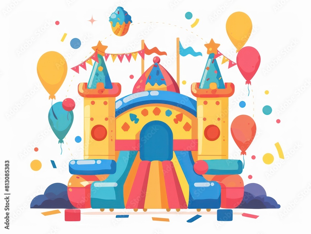 A charming cartoon castle in a winter wonderland, adorned with pink accents and surrounded by glistening snow, perfect for a fairy-tale setting A charming cartoon castle in a winter wonderland, adorned with pink accents and surrounded by glistening snow, perfect for a fairy-tale setting