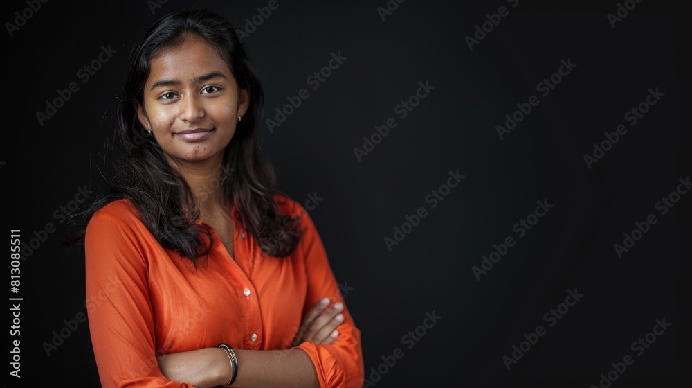 Young Woman in Orange Shirt Posing Young Woman in Orange Shirt Posing