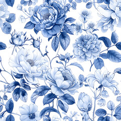 Deken met foto Bloemen patronen Blauwe pioenrozen en orchideeën op wit  © Emmyn2222