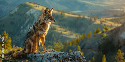 coyot on a background of summer nature Yellowstone National Park photo