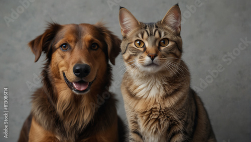 A ginger cat and a brown dog are lying 